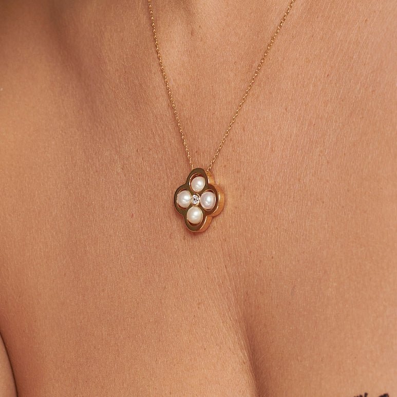 Statement 4 Pearl Clover Silver Necklace - Lulu B Jewellery