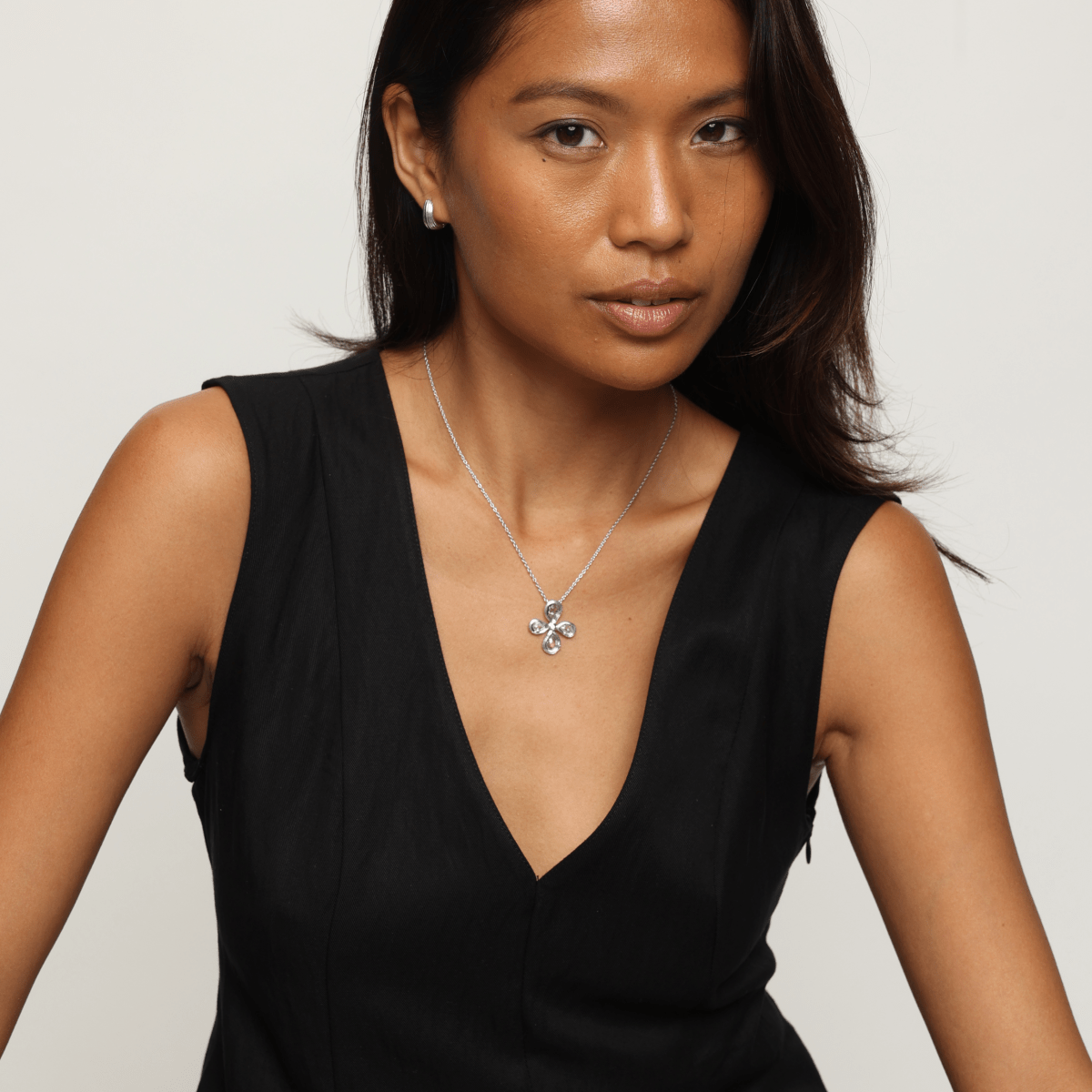Teardrop Cross Silver Necklace with Cubic Zirconia - Ripple - Lulu B London - Timeless Jewellery