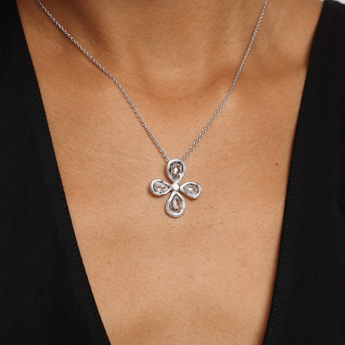 Teardrop Cross Silver Necklace with Cubic Zirconia - Ripple - Lulu B London - Timeless Jewellery