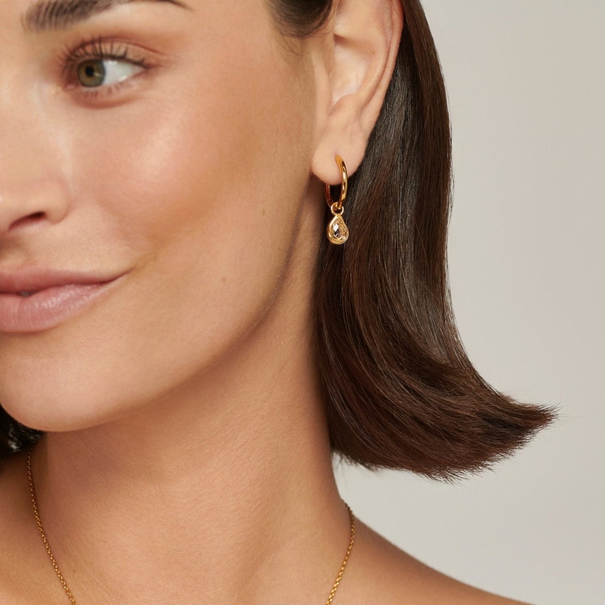 Teardrop Gold Drop Hoop Earrings with Cubic Zirconia - Ripple - Lulu B Jewellery