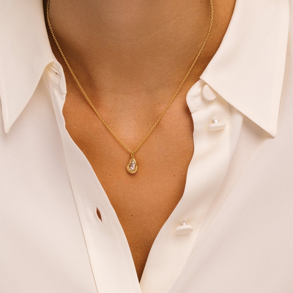 Teardrop Gold Pendant Necklace with Cubic Zirconia - Ripple - Lulu B London - Timeless Jewellery