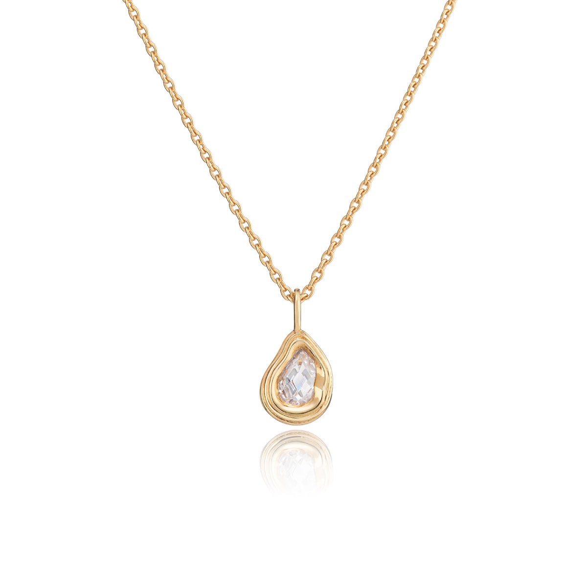 Teardrop Gold Pendant Necklace with Cubic Zirconia - Ripple - Lulu B London - Timeless Jewellery