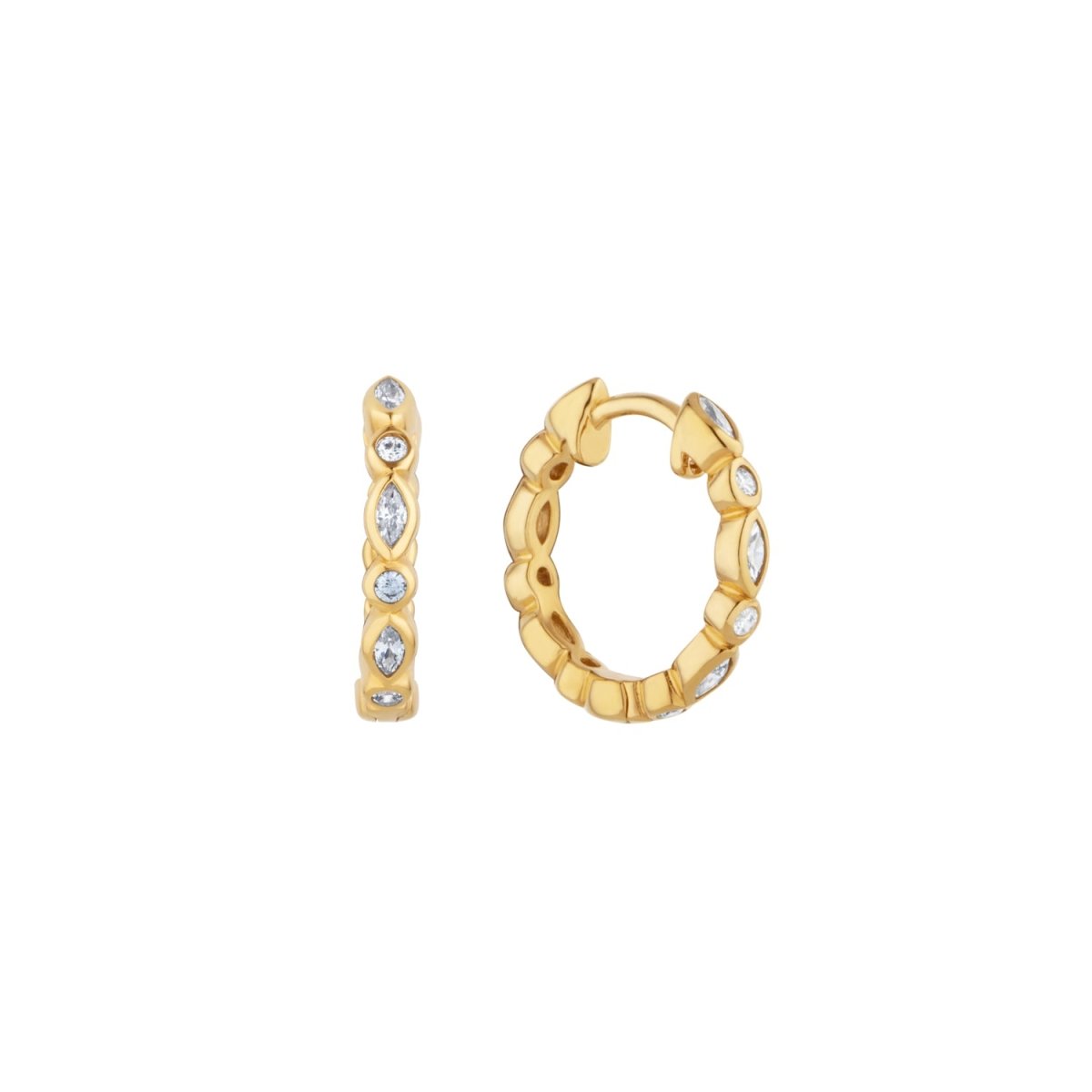 Teardrop Gold Small Hoop Earrings with Cubic Zirconia - Ripple - Lulu B Jewellery