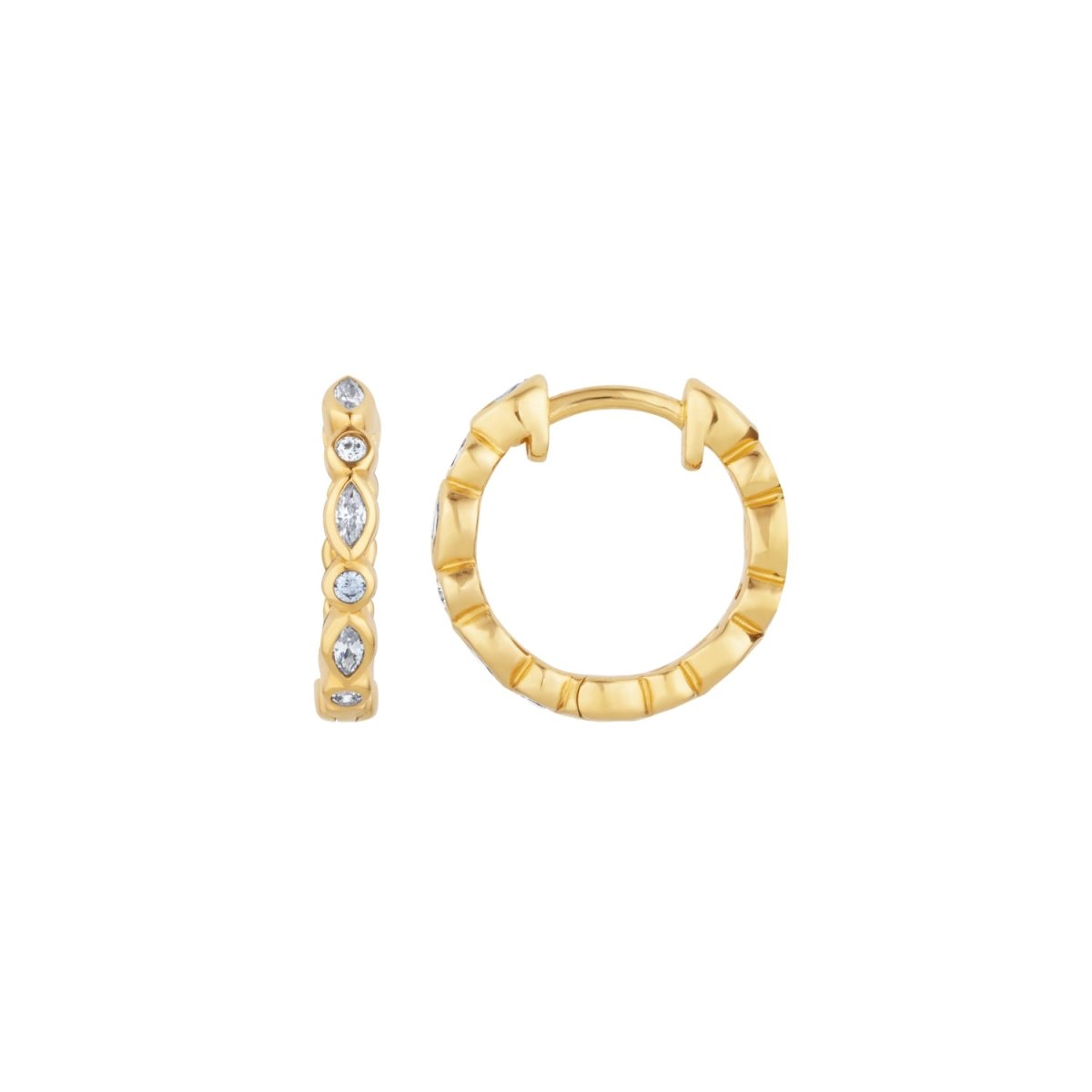 Teardrop Gold Small Hoop Earrings with Cubic Zirconia - Ripple - Lulu B Jewellery