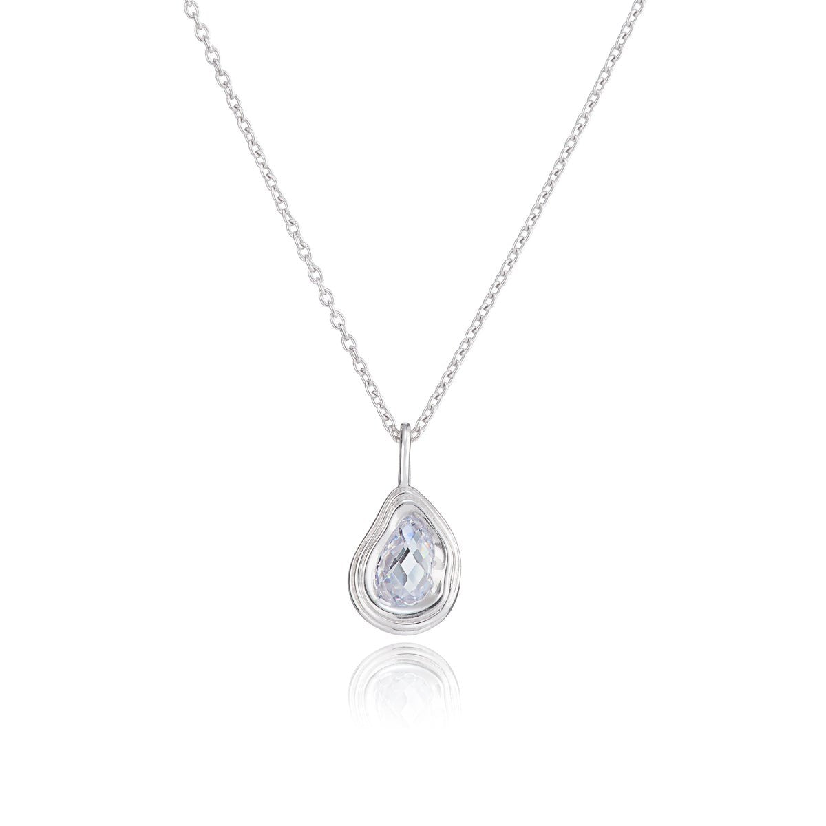 Teardrop Silver Pendant Necklace with Cubic Zirconia - Ripple - Lulu B London - Timeless Jewellery