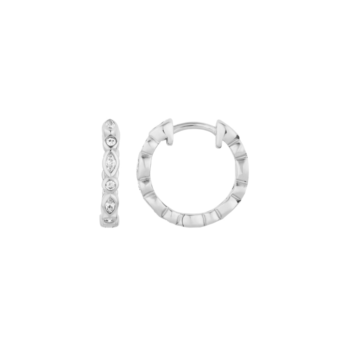 Teardrop Silver Small Hoop Earrings with Cubic Zirconia - Ripple - Lulu B Jewellery