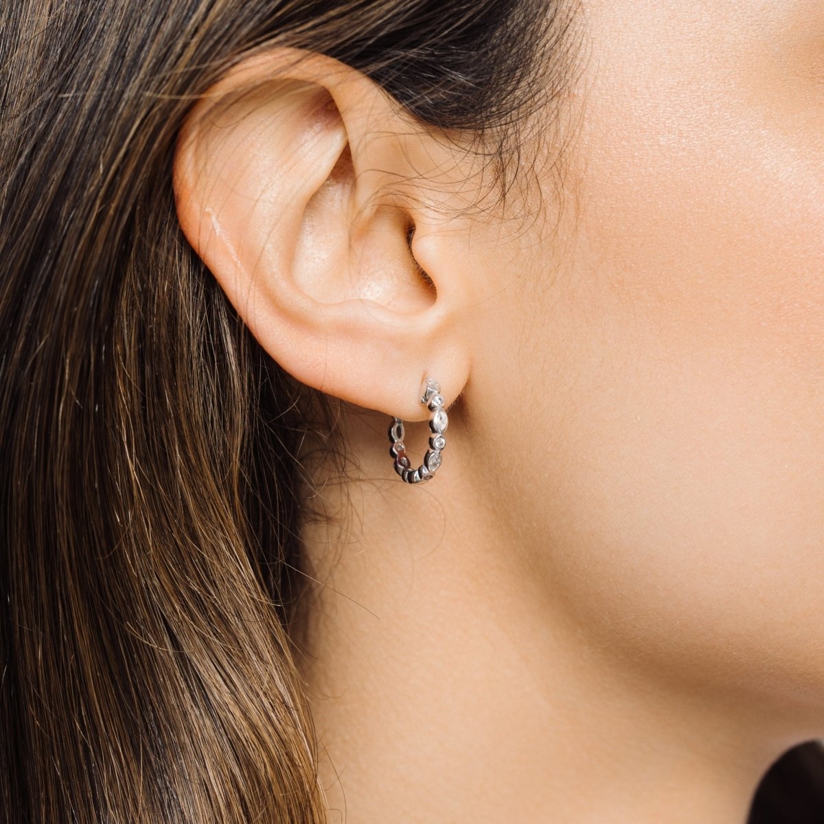 Teardrop Silver Small Hoop Earrings with Cubic Zirconia - Ripple - Lulu B London - Timeless Jewellery