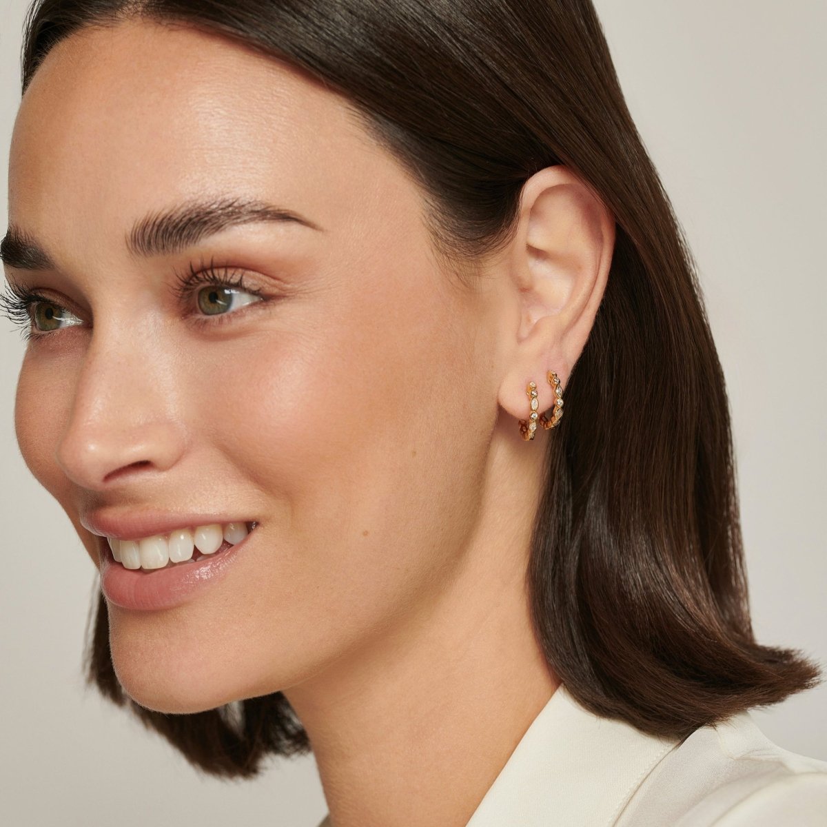 Teardrop Silver Small Hoop Earrings with Cubic Zirconia - Ripple - Lulu B Jewellery