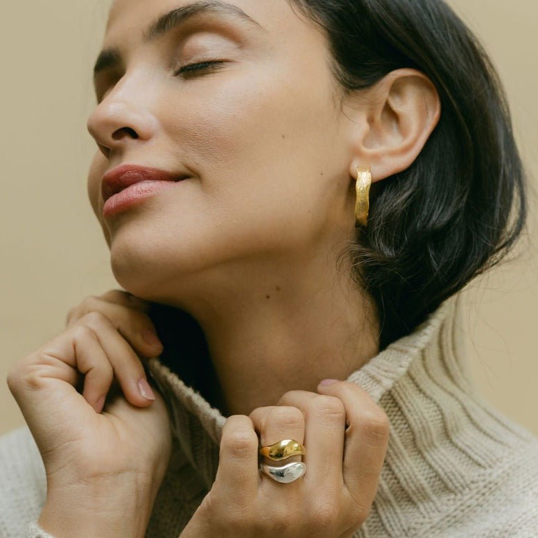 Textured Gold Hoop Large Earrings - Eloise - Lulu B Jewellery