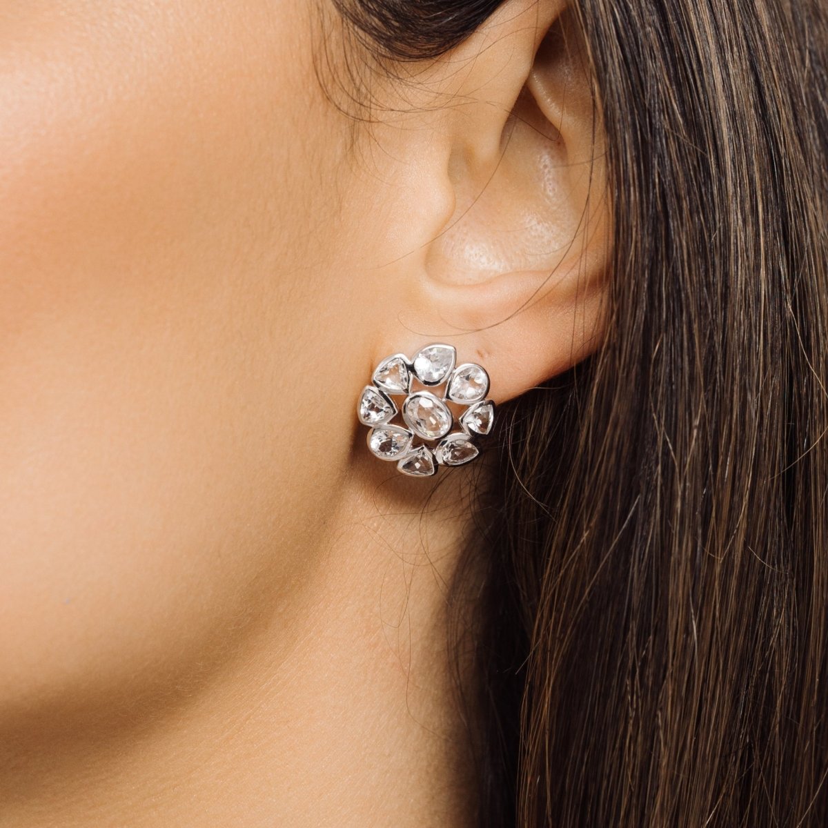 White Topaz Statement Silver Stud Earrings - Lulu B London - Timeless Jewellery