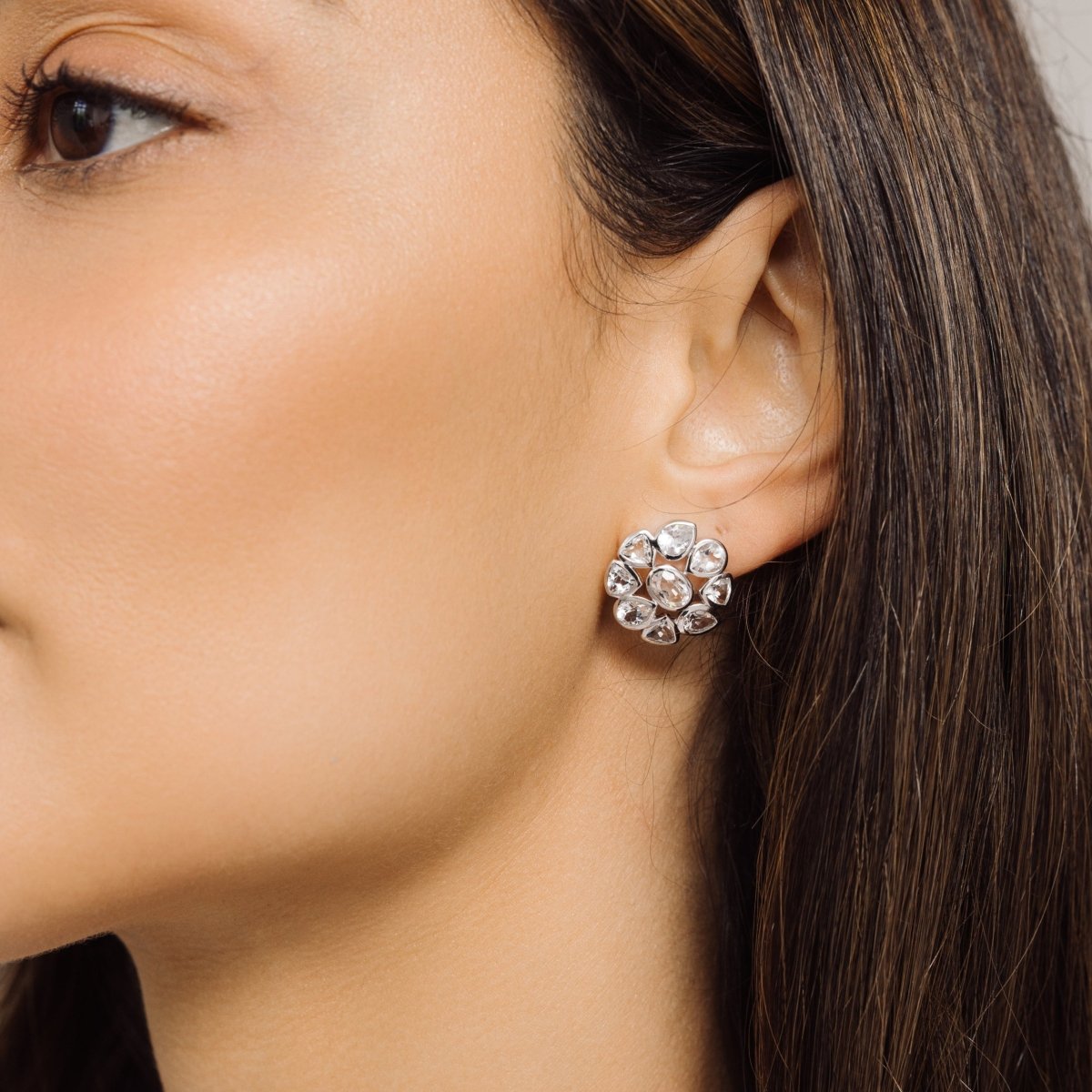 White Topaz Statement Silver Stud Earrings - Lulu B London - Timeless Jewellery