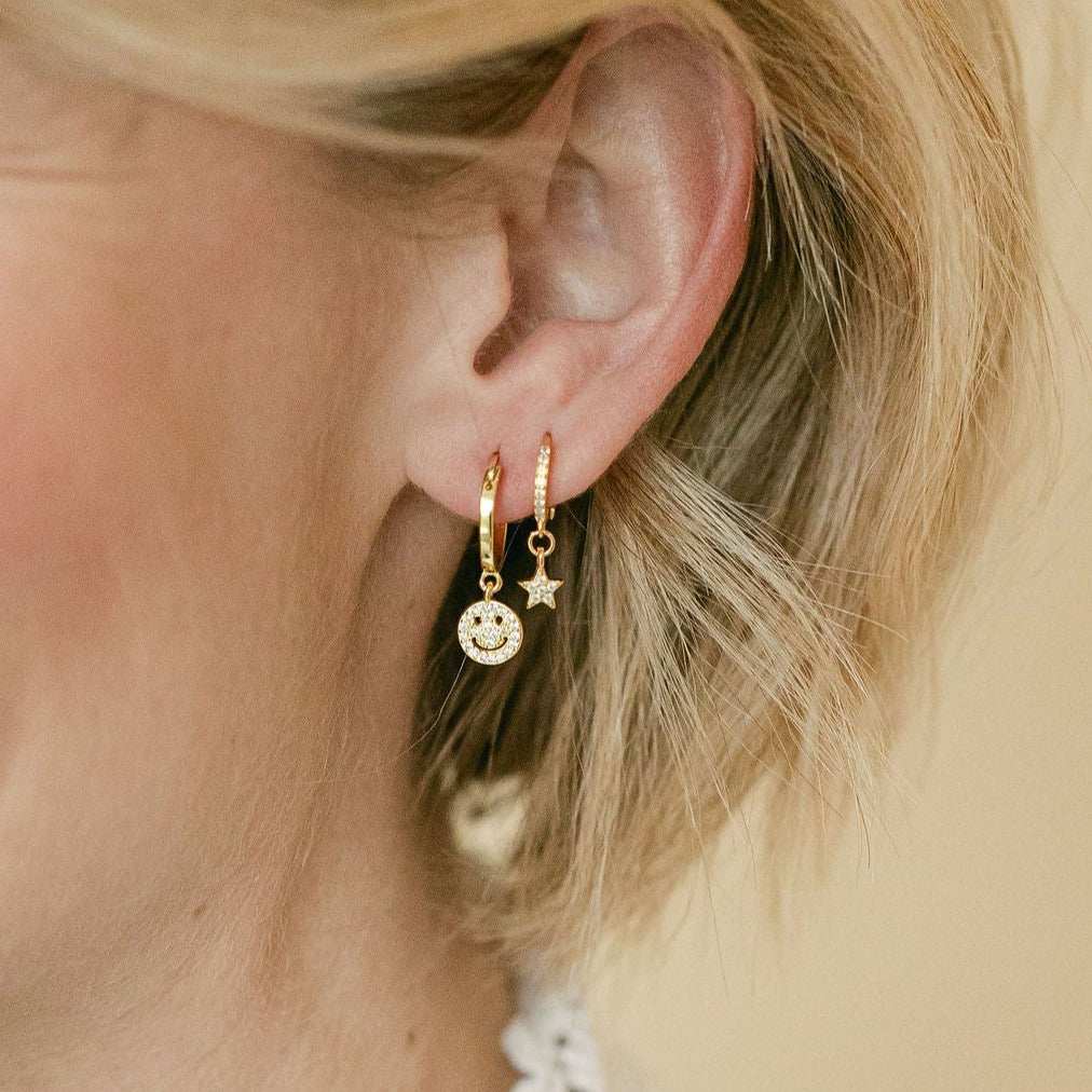 Gold Star Huggie Hoops with Cubic Zirconia - Lulu B Jewellery