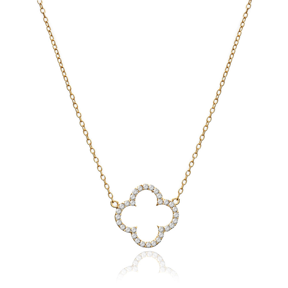 Gold Clover Necklace with Cubic Zirconia - Lulu B Jewellery