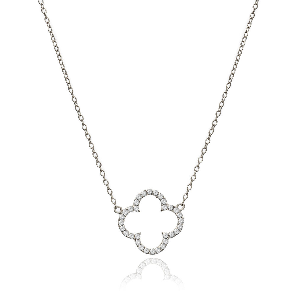 Silver Clover Necklace with Cubic Zirconia - Lulu B Jewellery