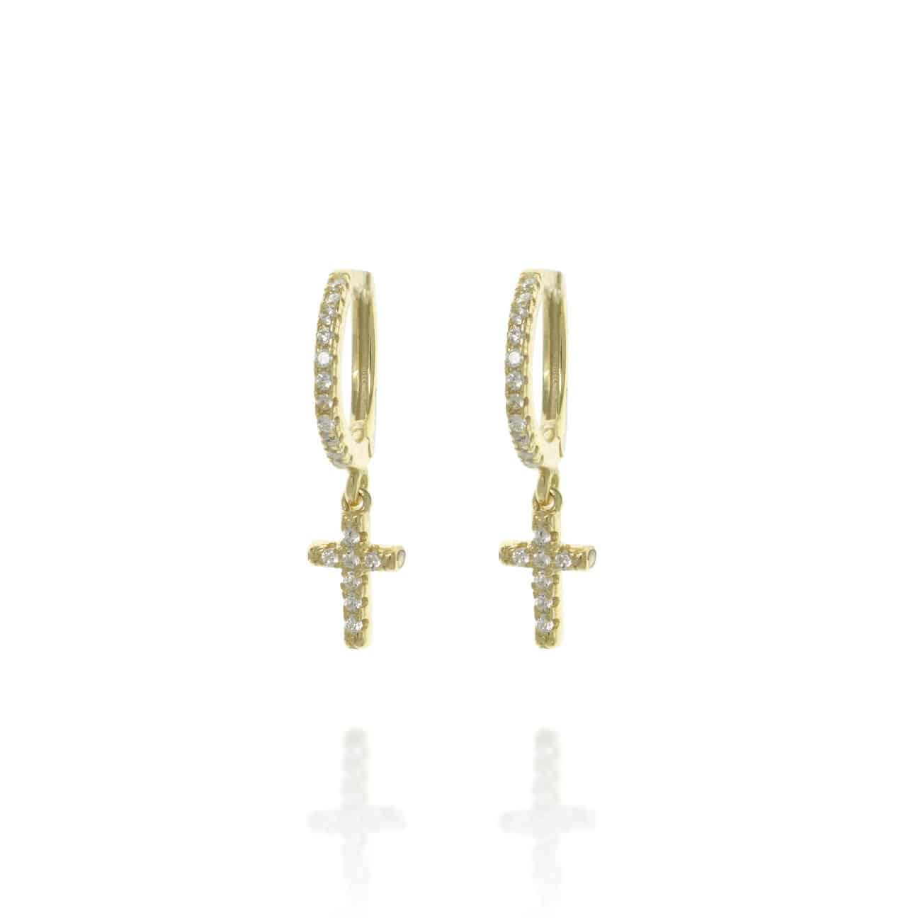 Gold Berkeley Hoop Earrings with Hanging Cross - Lulu B Jewellery