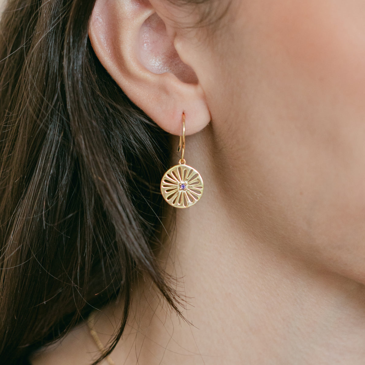 Gold Drop Earrings with Iolite - Imogen