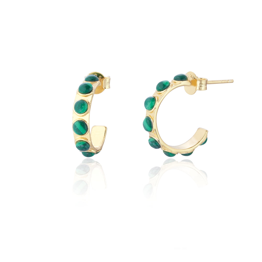 Gold Roma Hoop Earrings with Malachite (Small) - Lulu B Jewellery