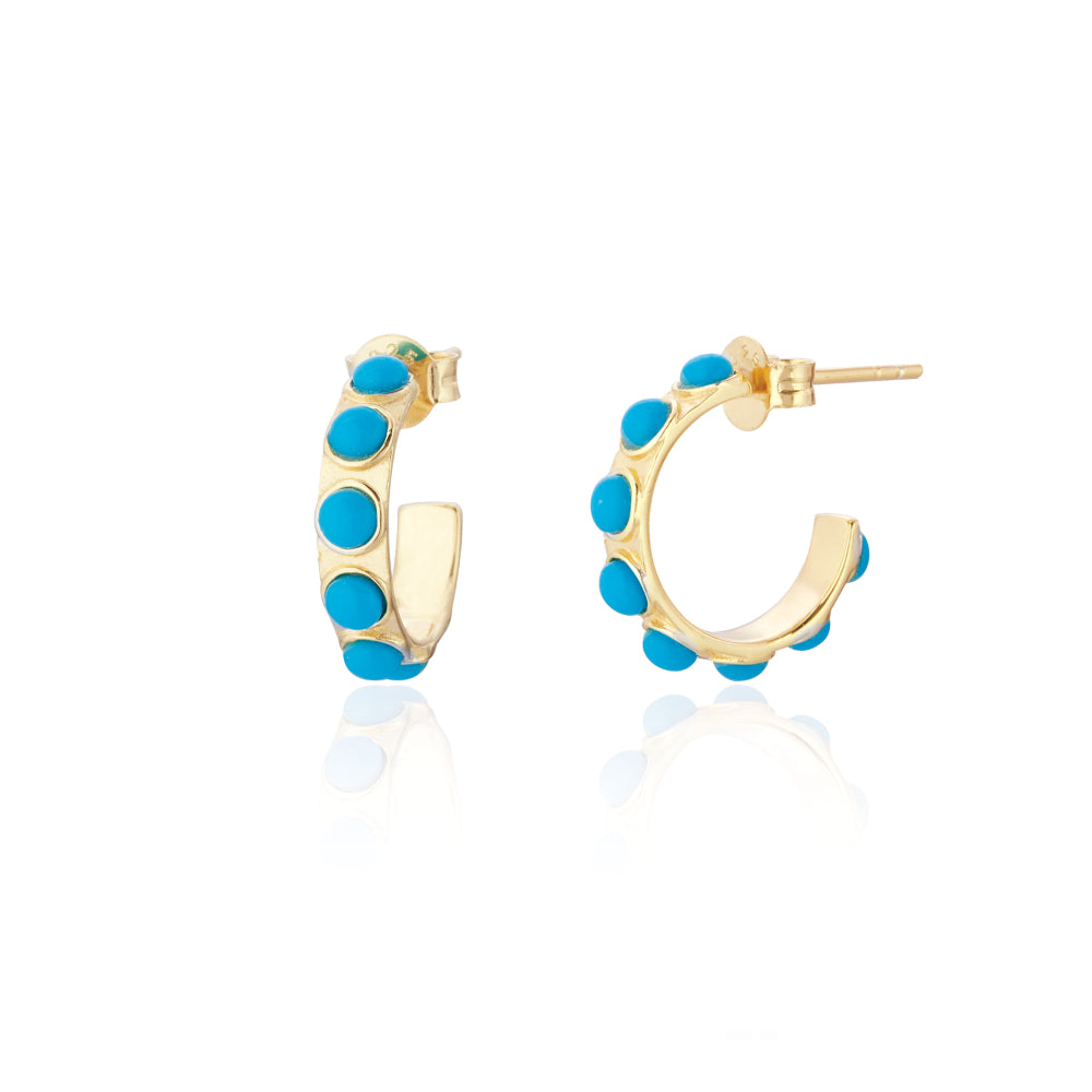 Gold Roma Hoop Earrings with Turquoise (Small) - Lulu B Jewellery