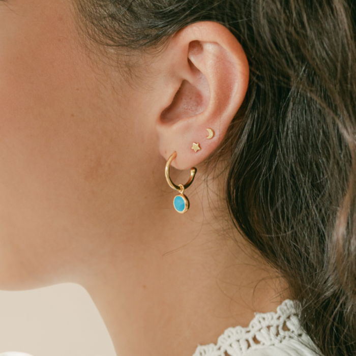 Gold Birthstone Hoop Earrings with Turquoise - Lulu B Jewellery