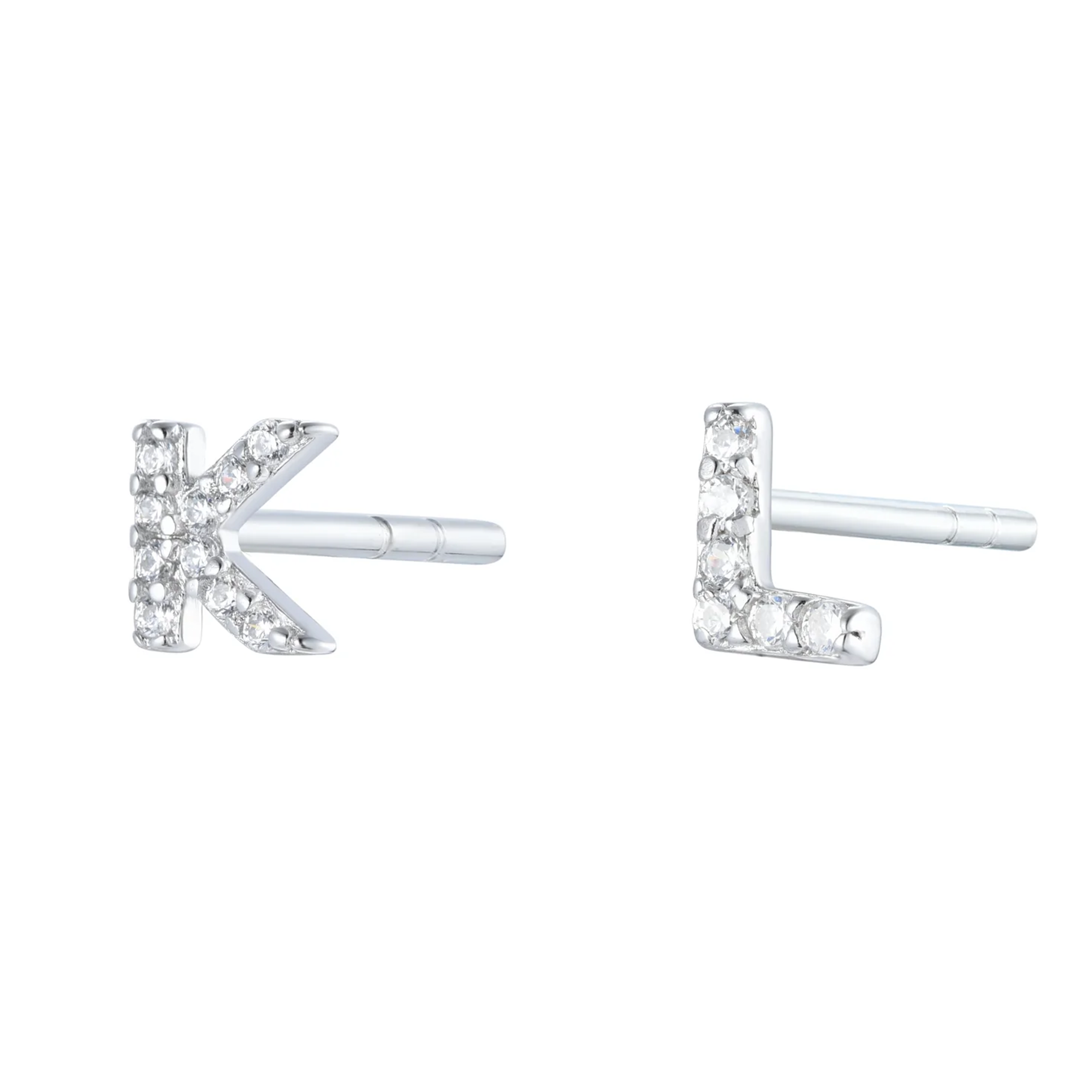 Initial Mini Stud Silver Earring with Cubic Zirconia (Sold Individually)