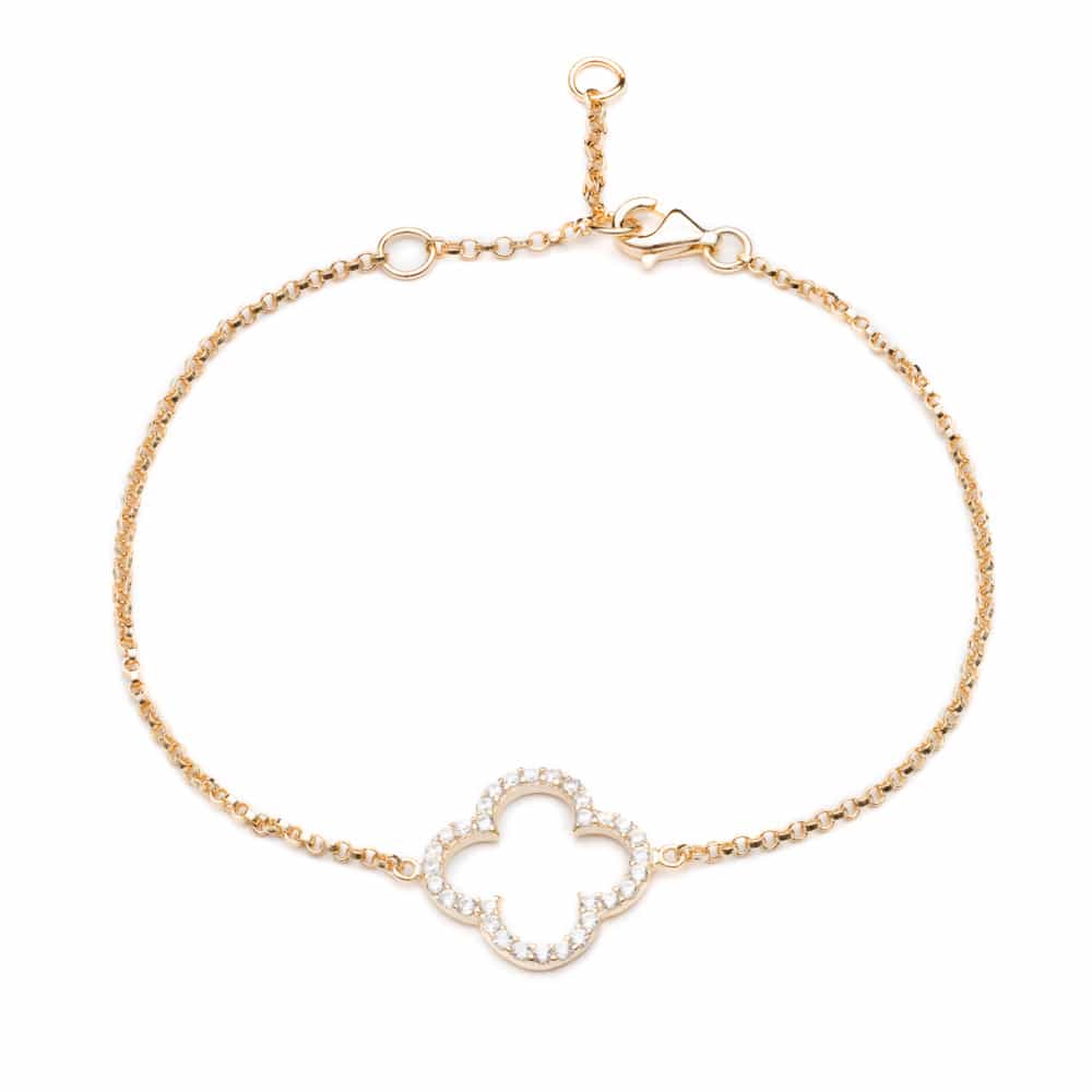 Gold Clover Bracelet with Cubic Zirconia Stones - Lulu B Jewellery