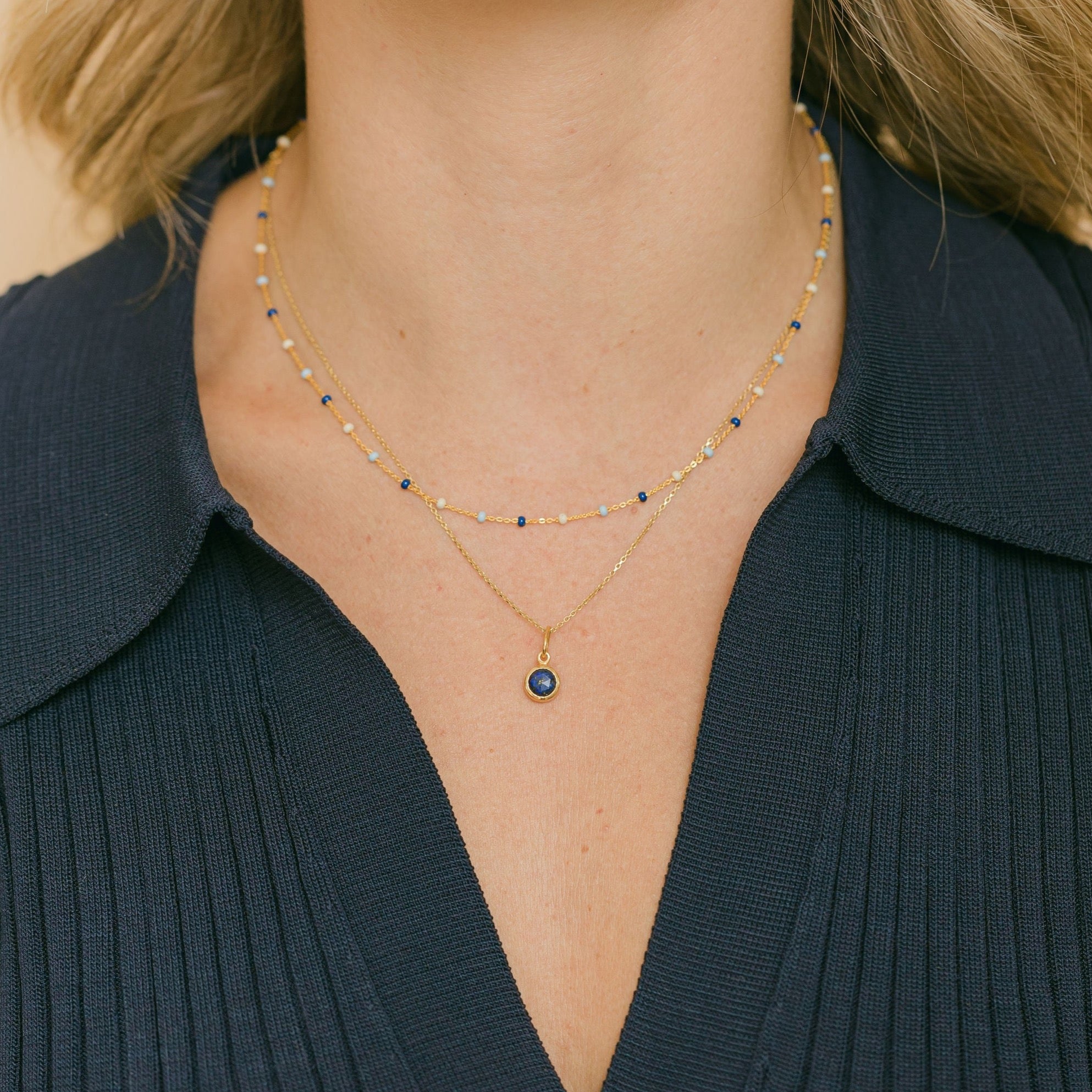 Enamel Gold Necklace - Denim