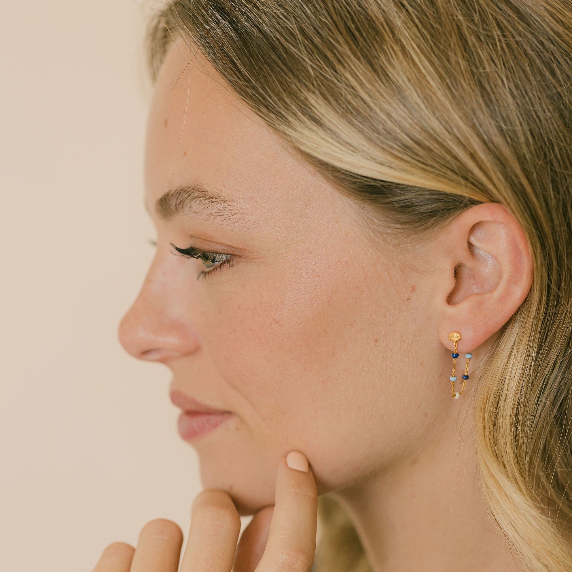 Enamel Chain Gold Drop Earrings - Denim