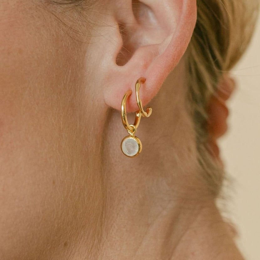 Gold Birthstone Hoop Earrings with Moonstone - Lulu B Jewellery