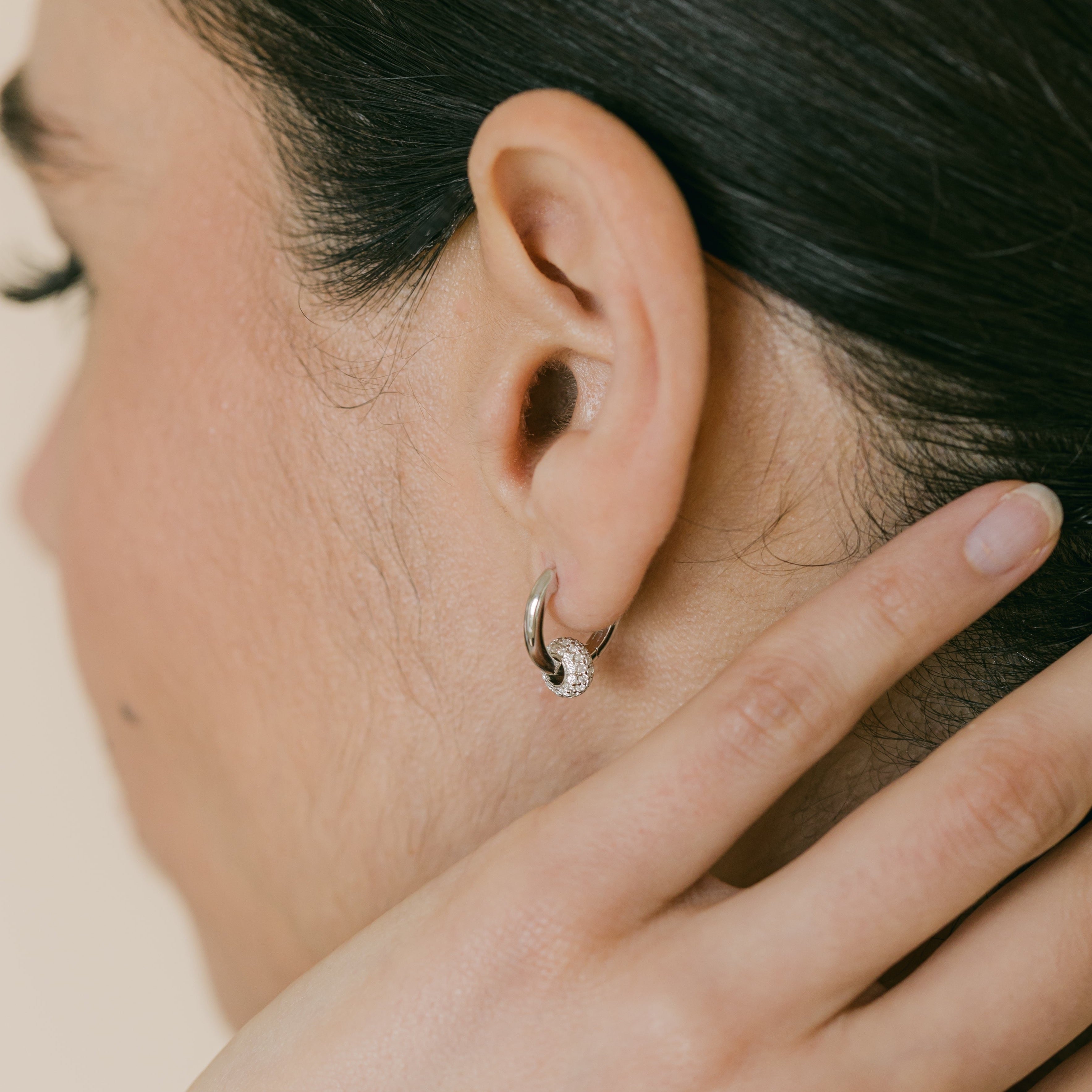 Pavé Ball Silver Hoop Earrings with Cubic Zirconia