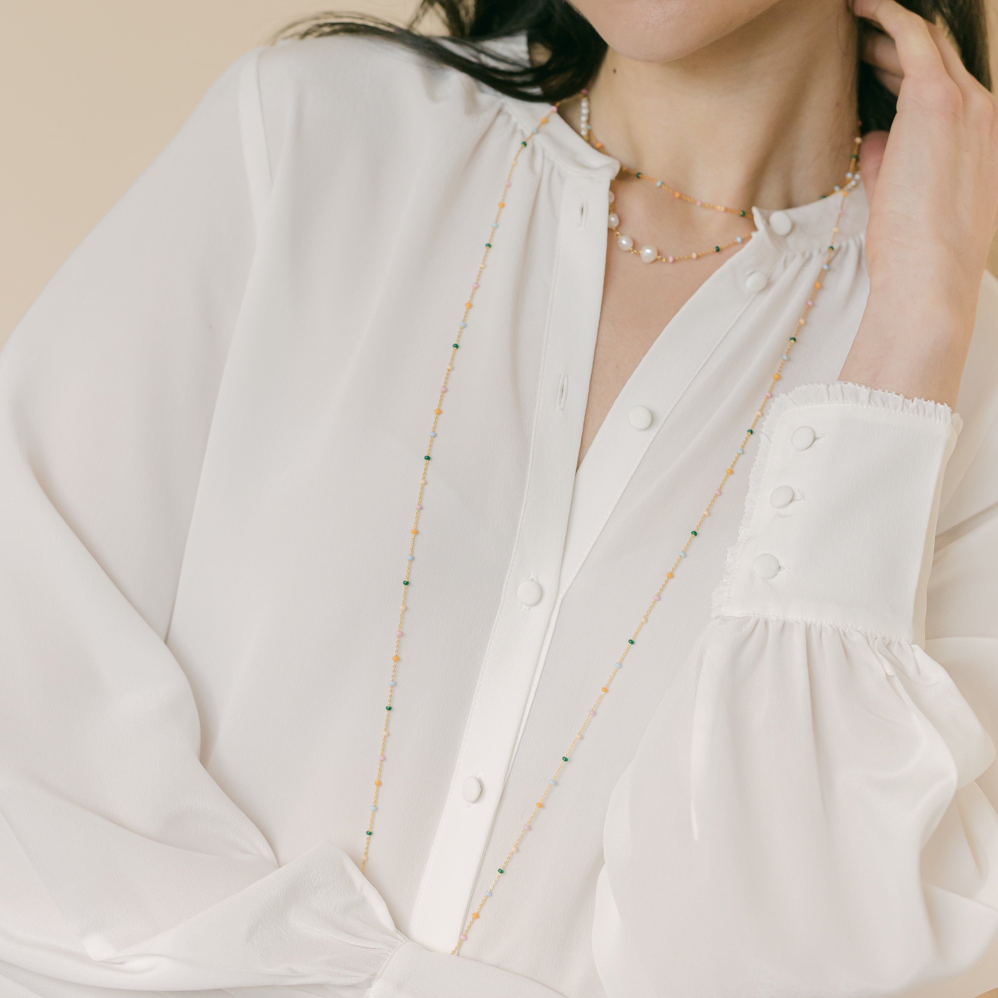 Enamel 40" Long Gold Necklace - Como