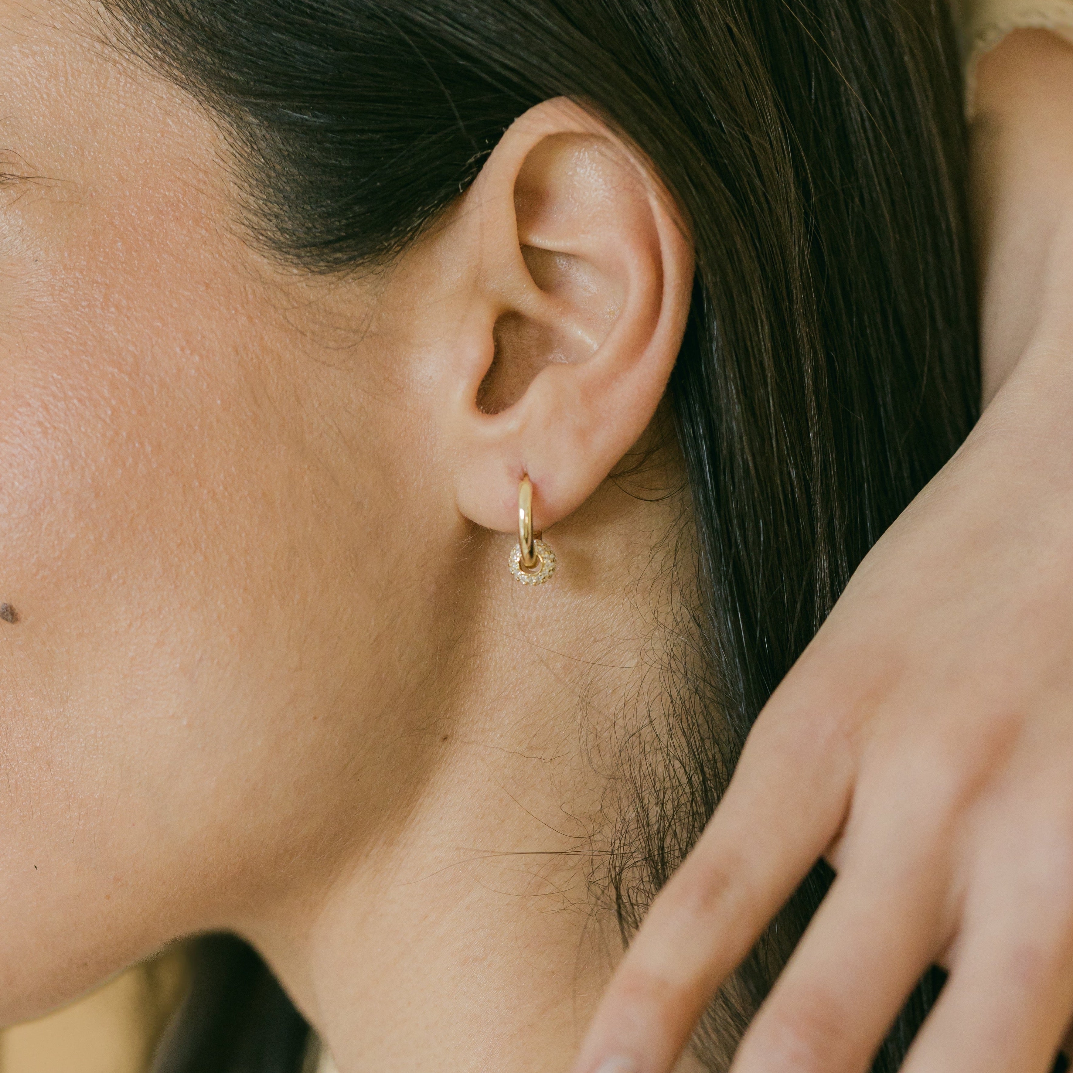 Pavé Ball Gold Hoop Earrings with Cubic Zirconia