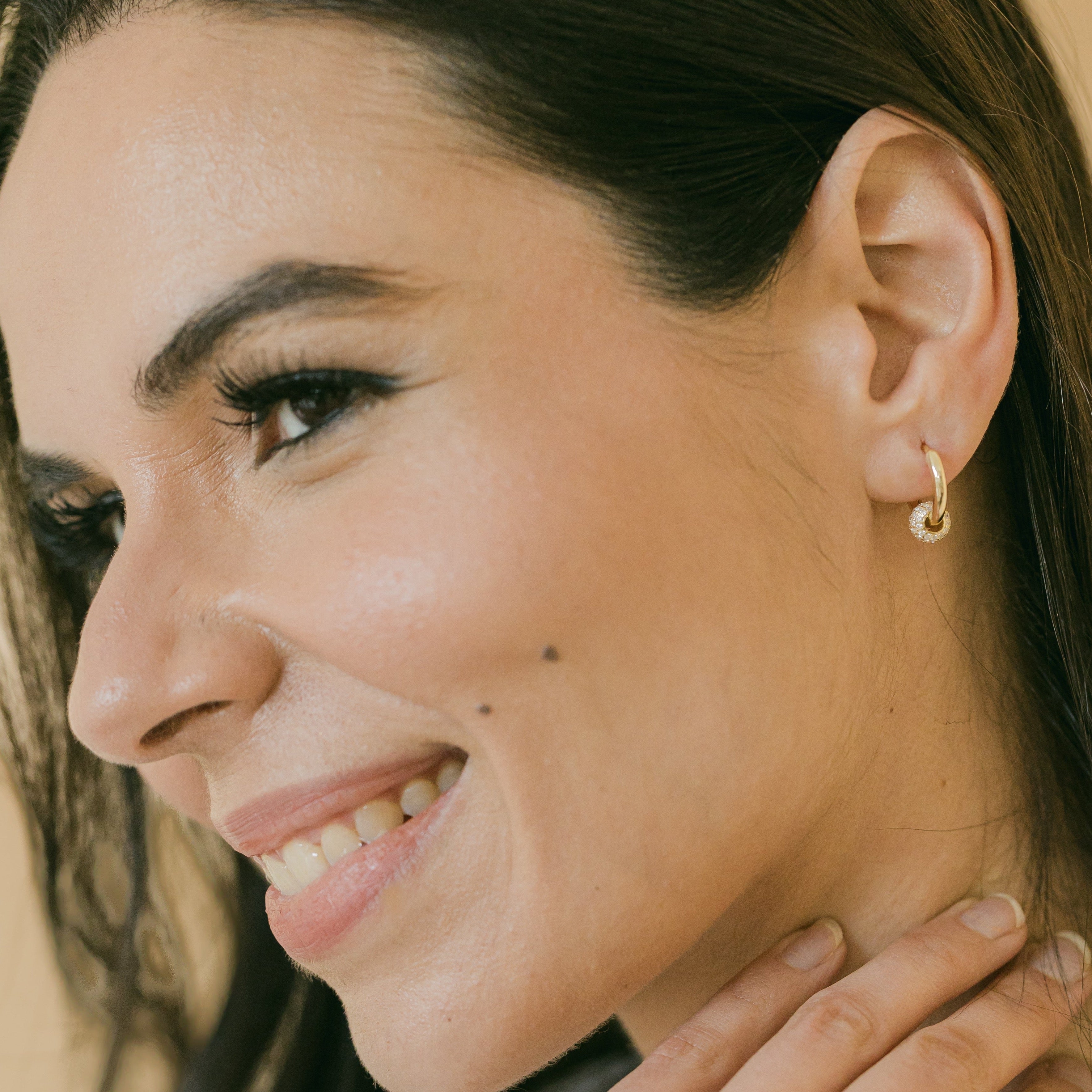 Pavé Ball Gold Hoop Earrings with Cubic Zirconia