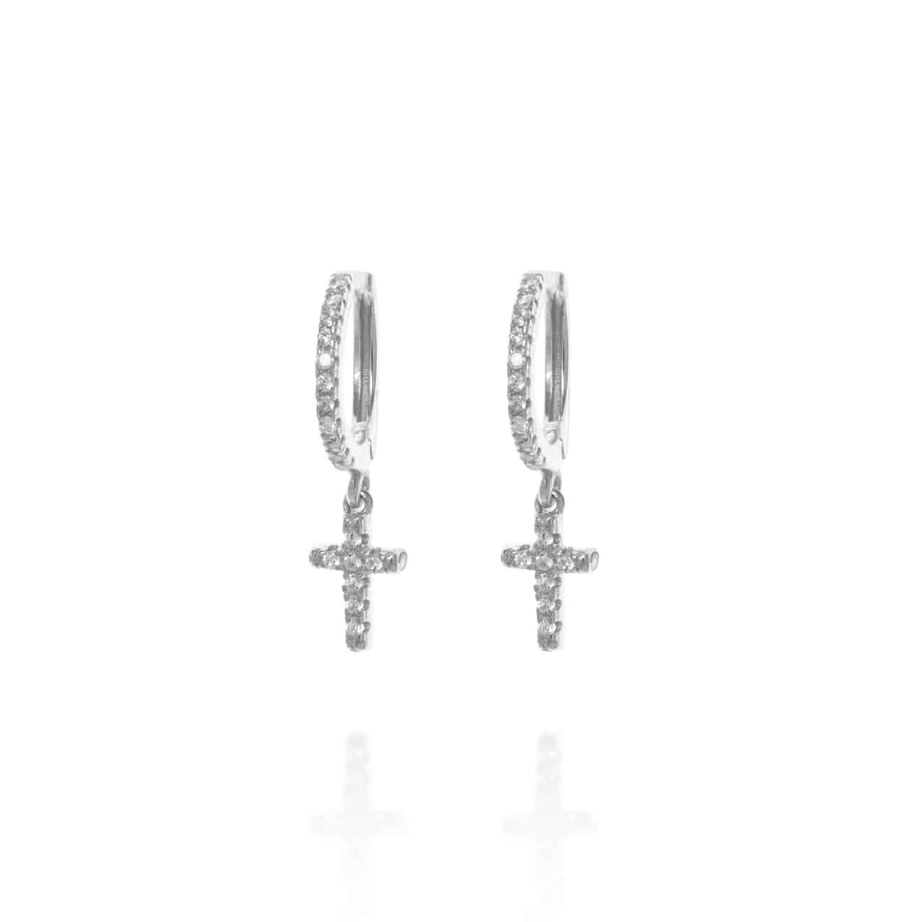 Silver Berkeley Hoop Earrings with Hanging Cross - Lulu B Jewellery
