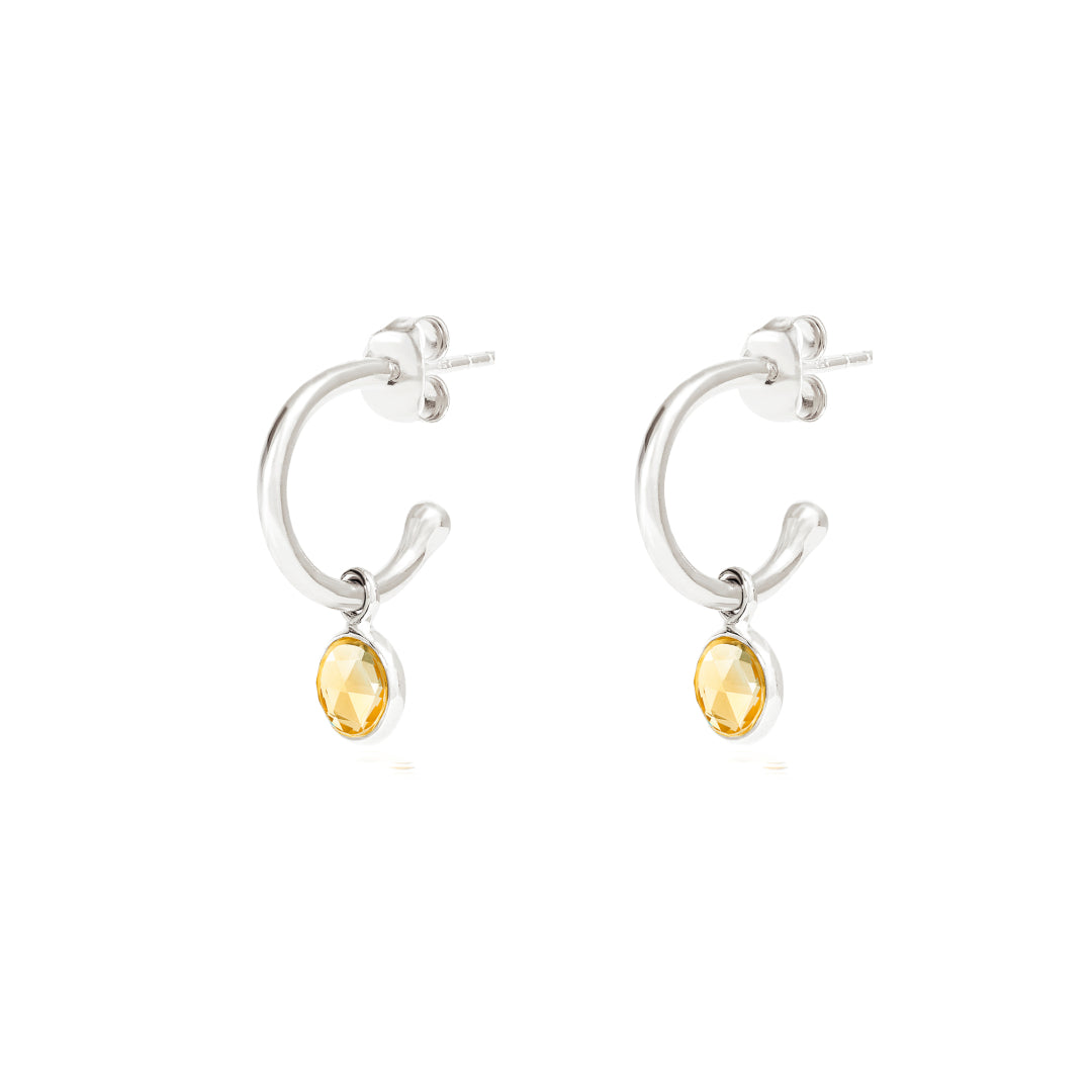 Silver Birthstone Hoop Earrings with Citrine - Lulu B Jewellery
