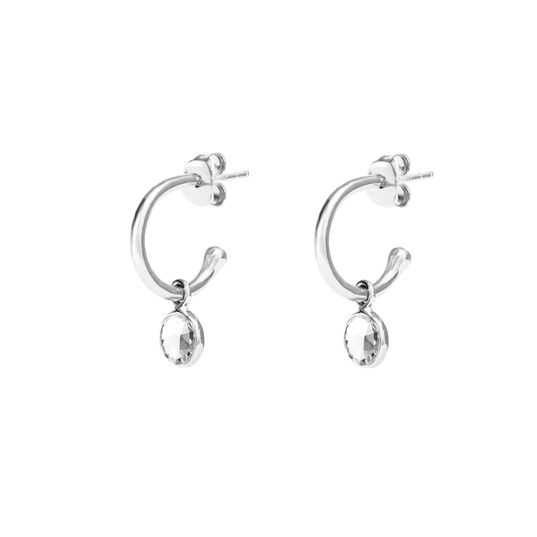 Silver Birthstone Hoop Earrings with Crystal - Lulu B Jewellery