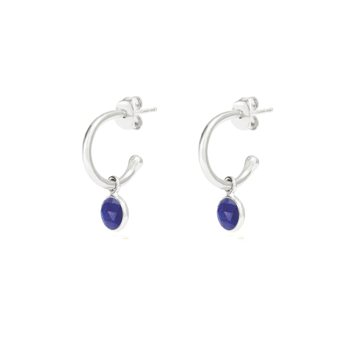 Silver Birthstone Hoop Earrings with Lapis Lazuli - Lulu B Jewellery