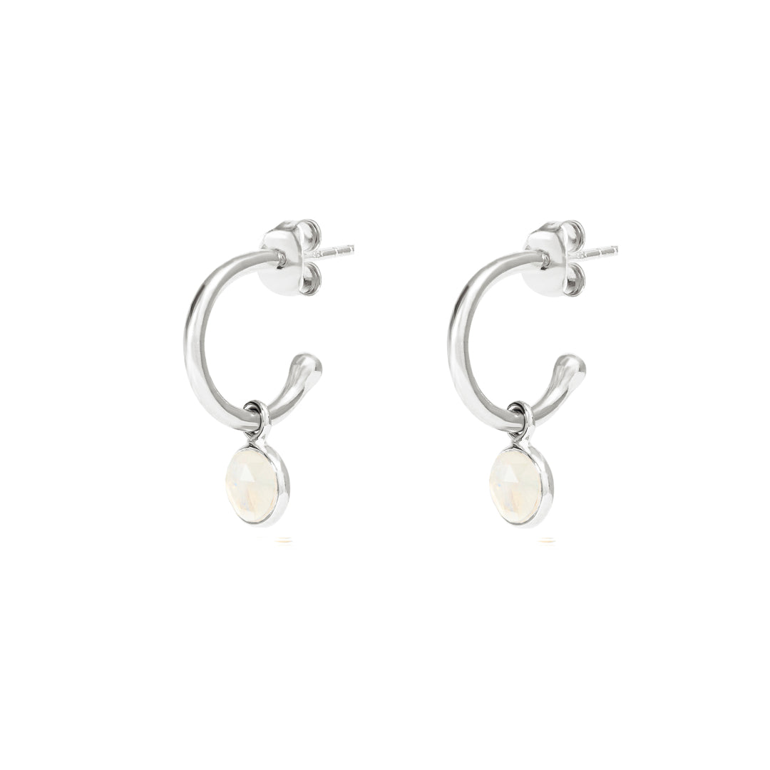 Silver Birthstone Hoop Earrings with Moonstone - Lulu B Jewellery