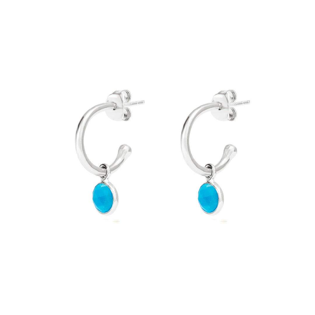 Silver Birthstone Hoop Earrings with Turquoise - Lulu B Jewellery