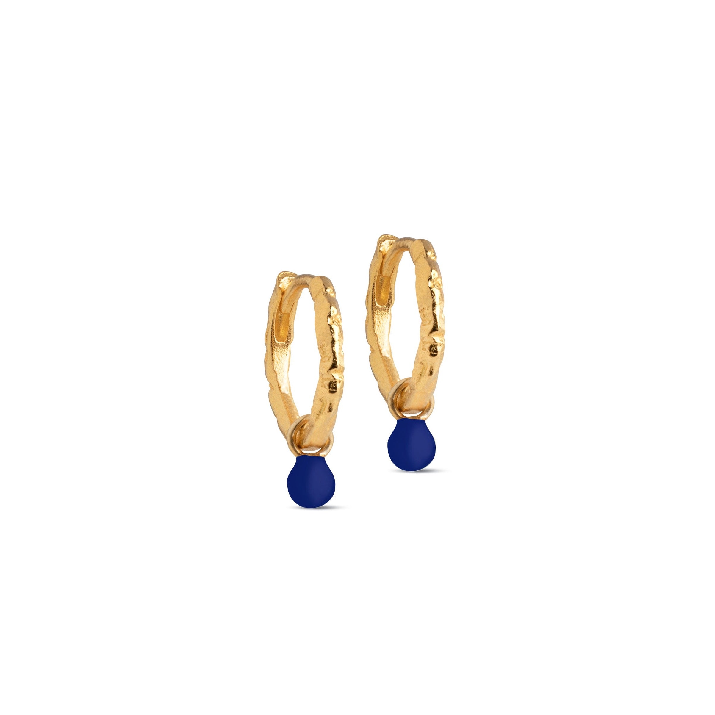 Enamel Silver Huggie Hoop Earrings - Navy