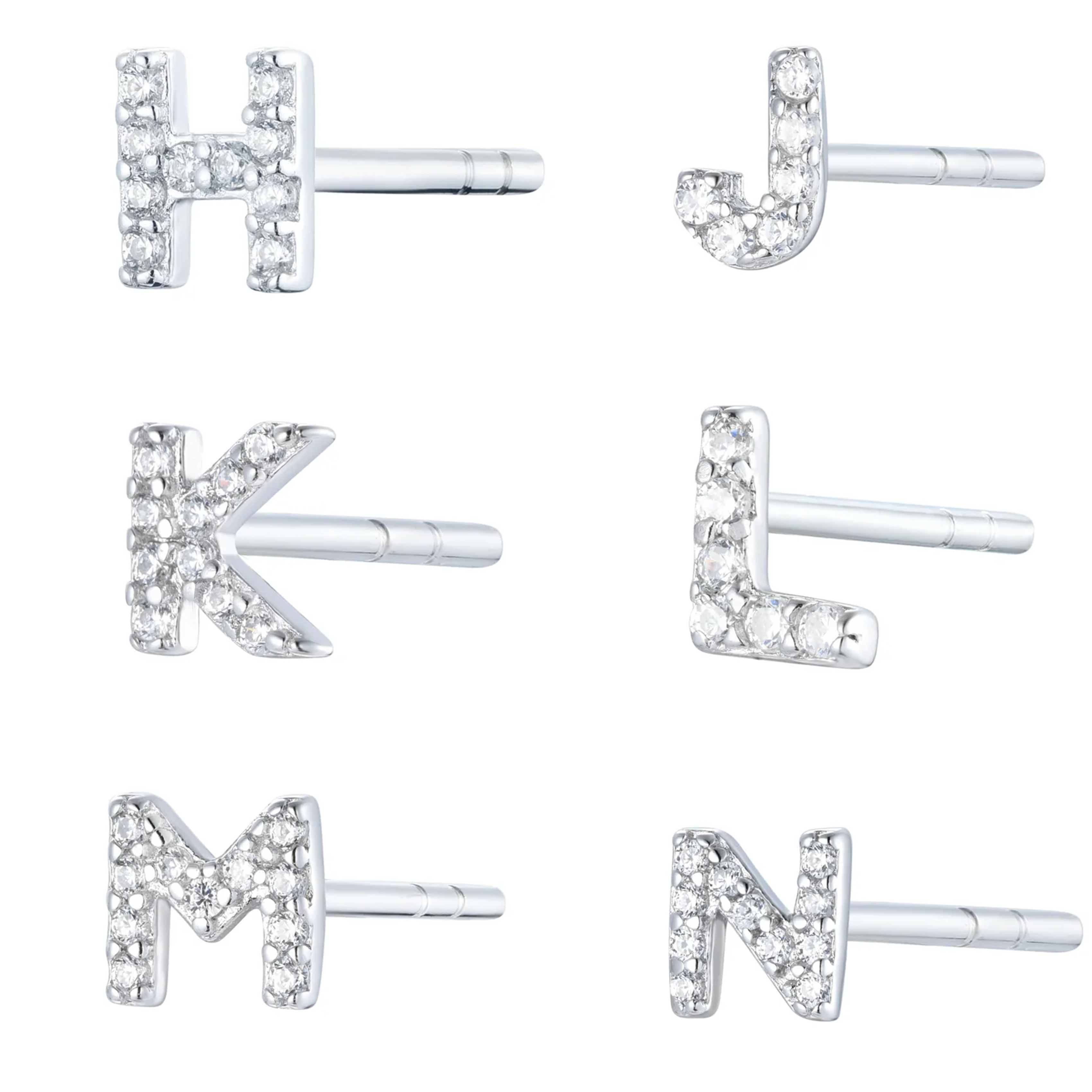 Initial Mini Stud Silver Earring with Cubic Zirconia (Sold Individually)