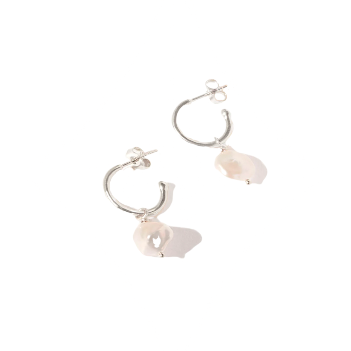 Baroque Pearl Drop Silver Hoop Earrings - Amica