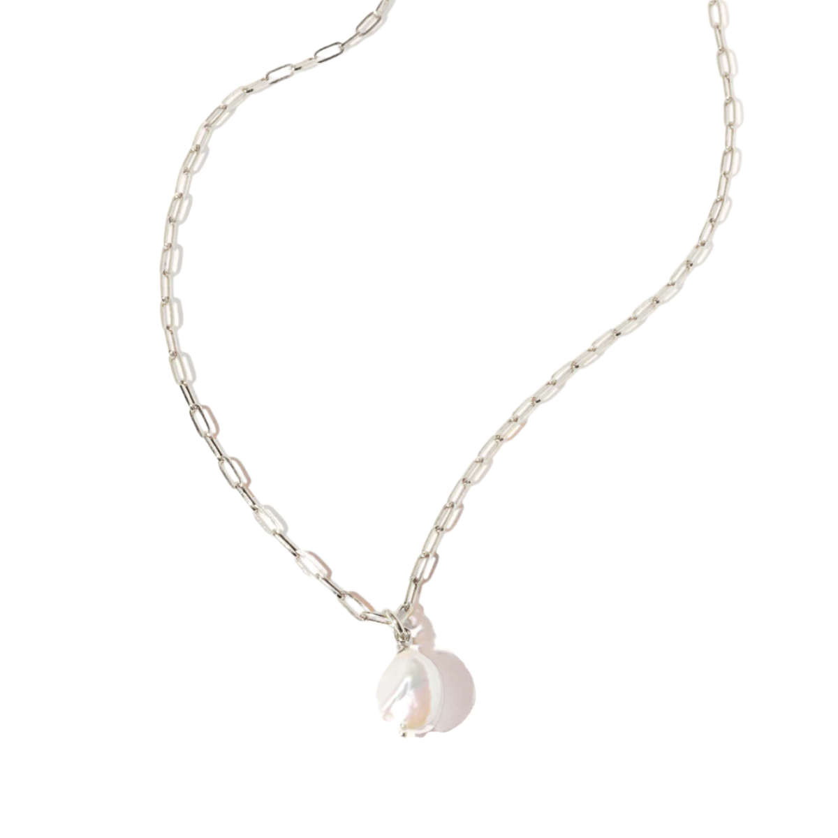 Baroque Pearl Silver Paperclip Chain Necklace - Amica