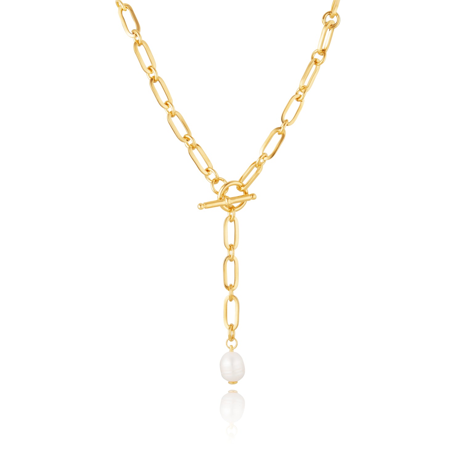 T-Bar Pearl Lariat Chain Necklace