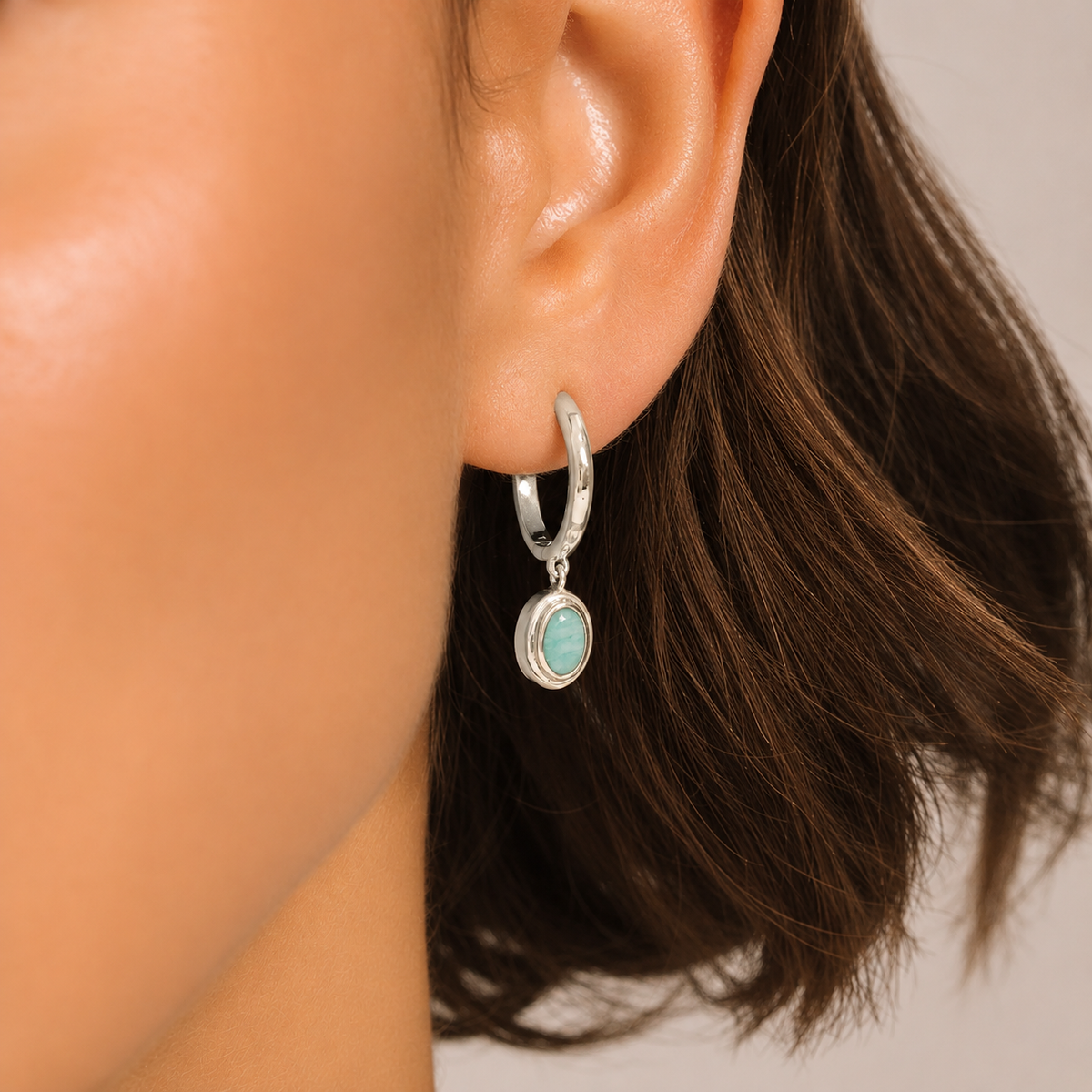 Amazonite Silver Drop Small Hoop Earrings - Lulu B London Jewellery