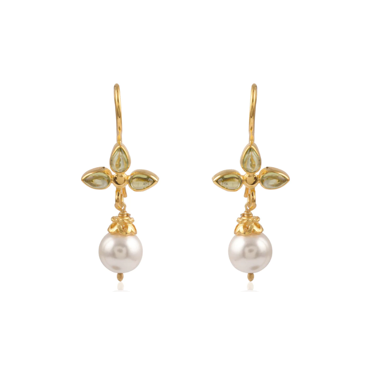 Pearl Gold Drop Earrings with Green Peridot - Meredith