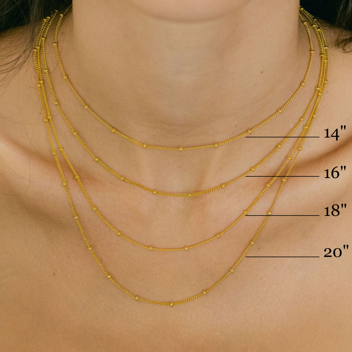 Beaded 14" Gold Chain Choker Necklace