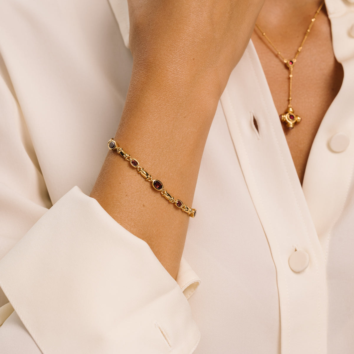 Garnet Gemstone Chain Gold Bracelet