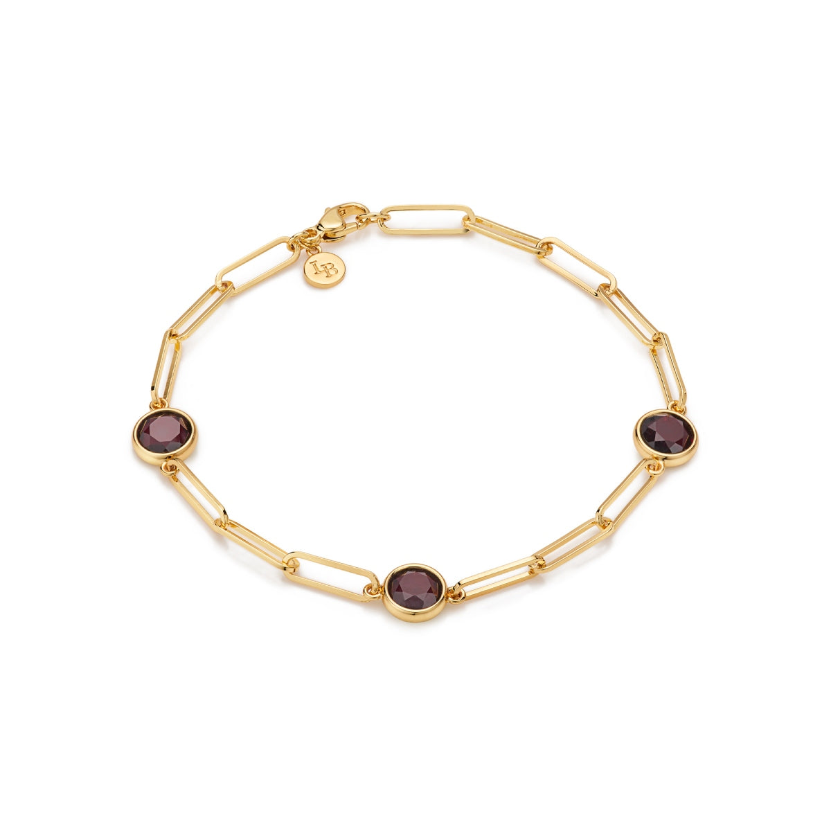 Garnet Gemstone Paperclip Chain Gold Bracelet - Lulu B London