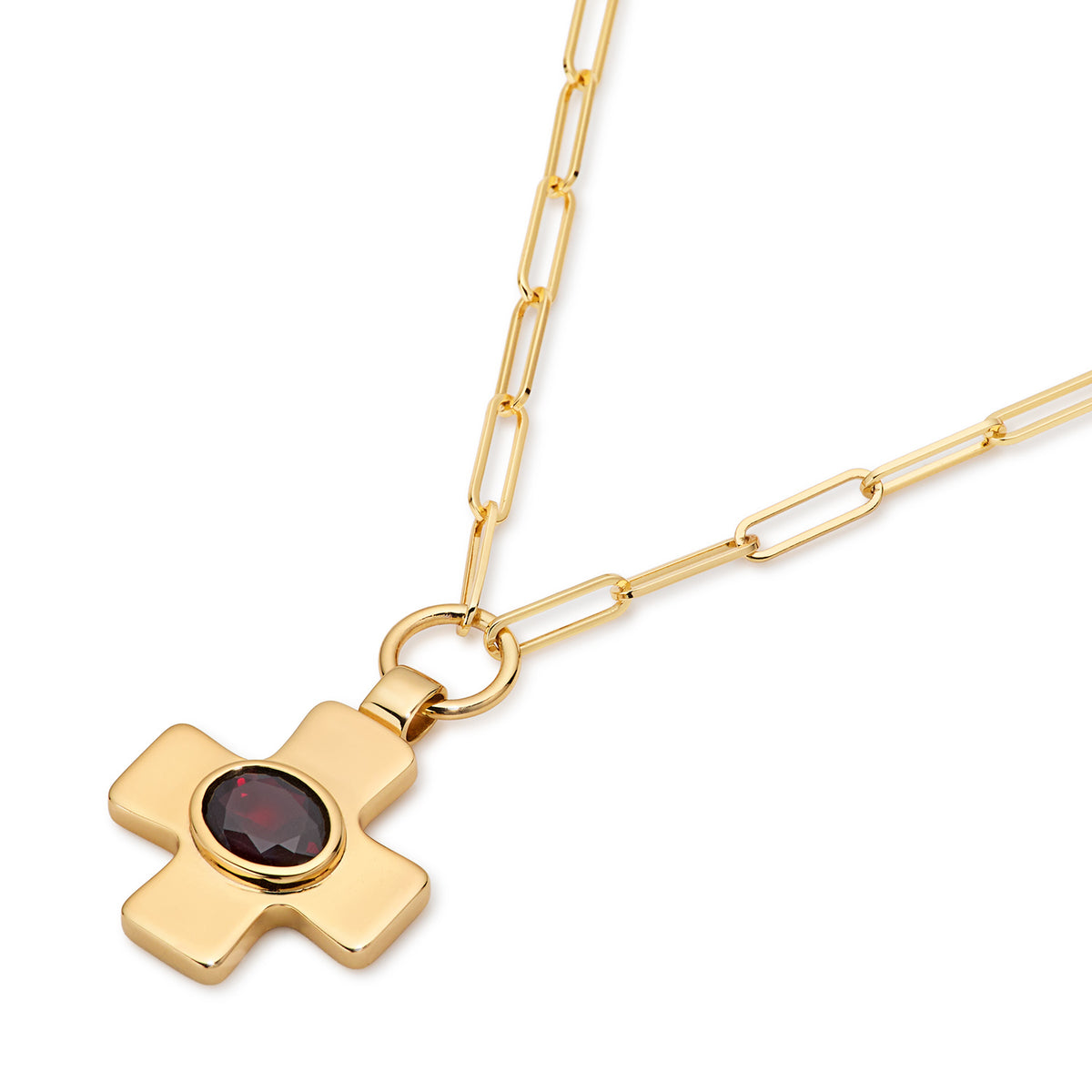 Garnet Cross Paperclip Chain Gold Necklace - Lulu B London Jewellery