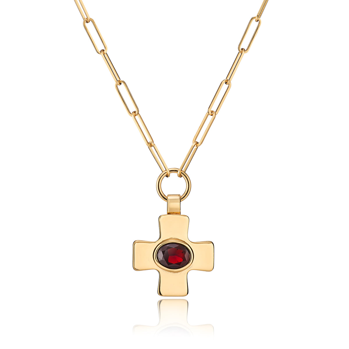 Garnet Cross Paperclip Chain Gold Necklace - Lulu B London Jewellery